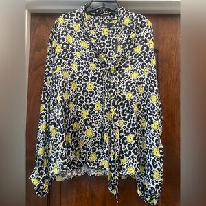 The Kooples Womens Tie Neck Blouse in Black Yellow Floral Sz 8 Fr 3